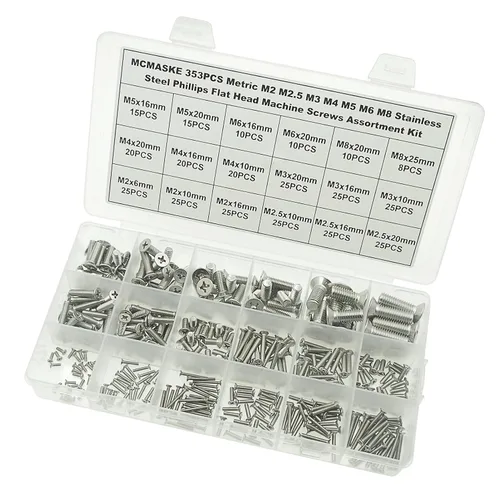 Vista 3 de Kit surtido de tornillos de cabeza plana Phillips de acero inoxidable M2 M2.5 M3 M4 M5 M6 M8 304