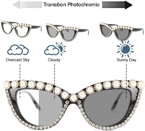 Vista 2 de Gafas de lectura fotocromáticas de transición multifocal progresiva con diamantes de imitación para mujer, marco de lentes para computadora