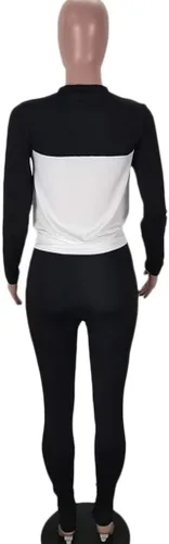 Vista 5 de OLUOLIN Traje de 2 piezas casual bloque de color manga larga camisetas chándal bodycon mono mamelucos