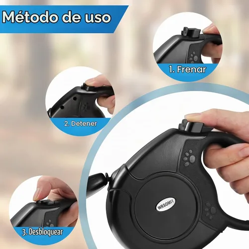 Vista 5 de Correa retráctil para perros de hasta 99 libras sin enredos de 360° Negro