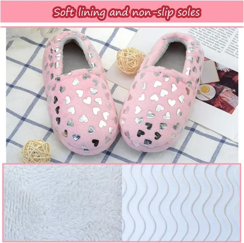 Vista 3 de Lulex Pantuflas de forro polar con diseño de corazón para niñas