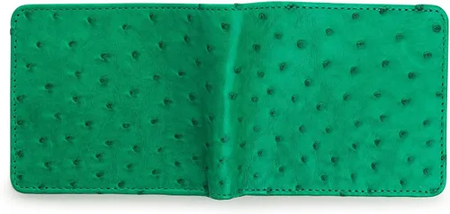 Vista 4 de Cartera de avestruz genuino piel de avestruz cuero verde para hombre