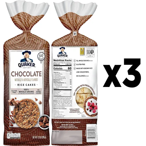 Vista 4 de Quaker Tortas de arroz grandes, chocolate, bolsas de 7.23 onzas, (paquete de 3), sin gluten, grano entero, sin colores añadidos
