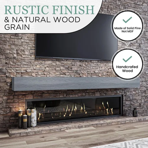Vista 4 de Mantel para chimenea de 48 pulgadas, estante flotante con acabado rústico, estante de pared de madera con soporte invisible resistente