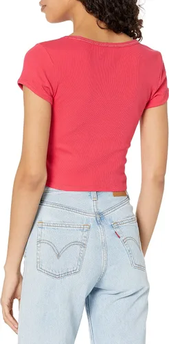 Vista 2 de GUESS Top acanalado de manga corta con diamantes de imitación para mujer