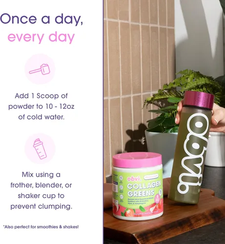 Vista 6 de Obvi Colágeno Greens Superalimento en polvo orgánico con colágeno, probióticos para la salud intestinal, piel, cabello, uñas Sin gluten, cero
