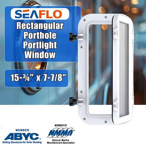 Vista 2 de SEAFLO Ventana rectangular para ojo de buey con plástico ABS y vidrio tintado, 16 x 8 pulgadas (blanco)