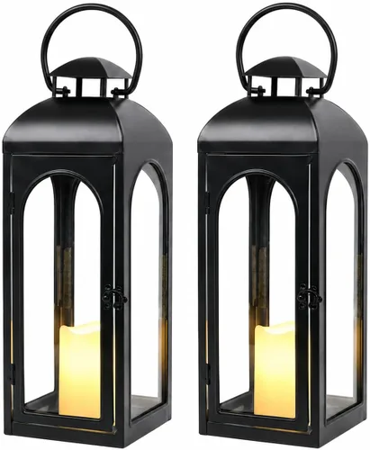 Vista 11 de Bdor Farol de vela de metal y vidrio templado de 20 pulgadas - Linterna premium para exteriores, faroles decorativos con diseño hecho a mano