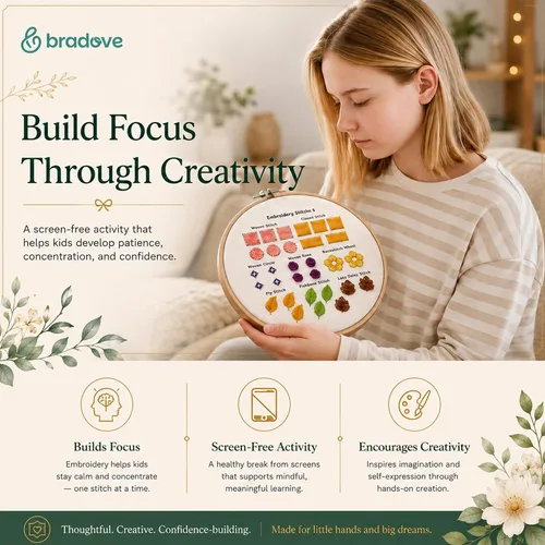Vista 9 de Bradove Kit de Práctica de Puntadas de Bordado Clásico, Kit de Bordado para Principiantes, Kit de Bordado para Principiantes para Adultos, Kit