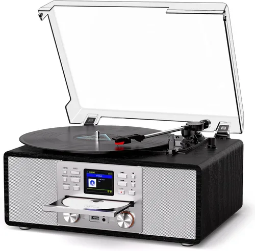 Vista 10 de Tocadiscos todo en uno con reproductor de CD, radio por Internet Negro-negro