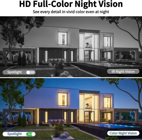 Vista 5 de Cámara de seguridad inalámbrica para exteriores de triple lente, cámara de seguridad para exteriores, visión nocturna a color, cámara al aire libre