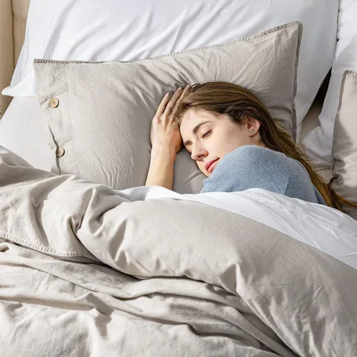 Vista 5 de Bedsure Juego de sábanas refrescantes para cama de tamaño King, juego de sábanas de lino y algodón, funda de edredón King