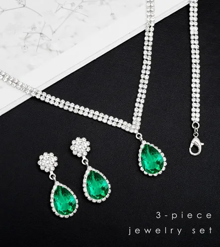 Vista 5 de Elegante collar de cristal plateado para boda, aretes, pulsera, juego de joyería para mujeres, novias, damas de honor, fiesta de graduación