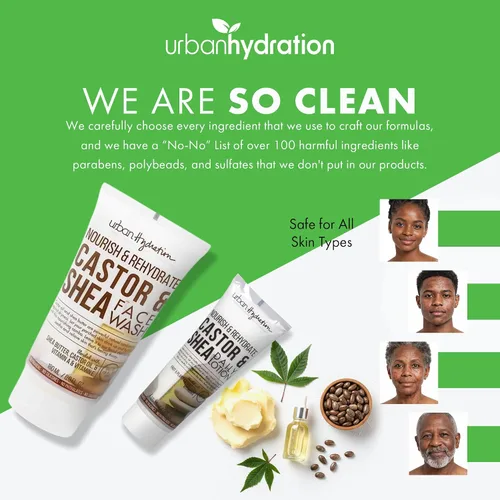 Vista 5 de Urban Hydration Castor and Shea - Limpiador facial y loción facial Duo Pack Combate la piel seca, limpia, hidrata y unifica el tono de la piel