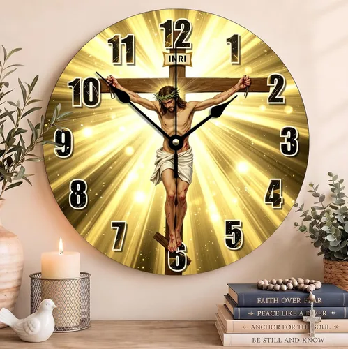 Vista 29 de Reloj de pared con versículo bíblico, con cita religiosa, reloj de madera, texto inspirador cristiano, reloj de madera rústico personalizado