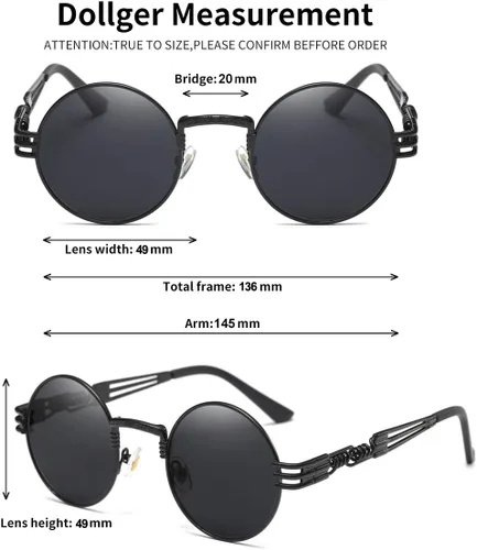 Vista 34 de Dollger Gafas de sol redondas Steampunk con marco de metal
