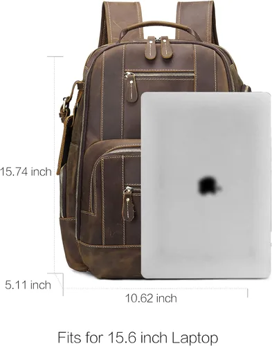 Vista 4 de BOSTANTEN Mochila de cuero para hombres 15.6 pulgadas mochila portátil vintage viaje oficina bolsa de hombro gran capacidad, Z-café claro, Mochilas