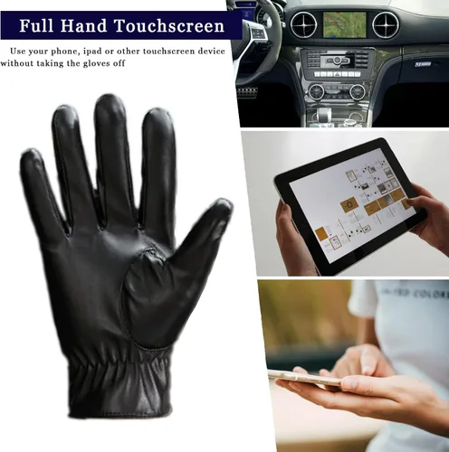 Vista 4 de Long Keeper Invierno PU cuero pantalla táctil guantes clásicos hombres negro cálido conducción ciclismo motocicleta mensajes de texto guantes, Negro