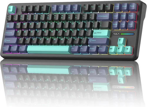 Vista 13 de Aula AU75 Teclado mecánico inalámbrico, teclado para juegos con junta de intercambio en caliente con perilla, BT/2.4G/teclado personalizado