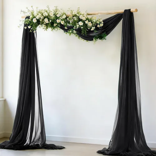 Vista 3 de MLMW Tela de Drapeado para Arco de Boda 1 Panel 29" x 20 Pies Tela Transparente Negra Cortinas de Telón de Fondo para Arco de Boda Cortinas Negro