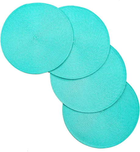 Vista 15 de V ienna - Juego de 4 manteles individuales tejidos en espiral de 15 pulgadas, redondos, antideslizantes, para comedor y cocina, color verde manzana