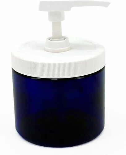 Vista 2 de Royal Massage Tarro de bomba de aceite de masaje/loción/crema vacío transparente de 16 oz con tapa de giro de bloqueo - azul