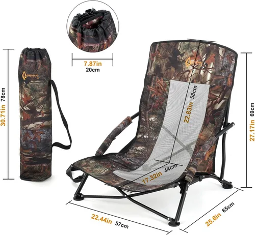 Vista 3 de ARROWHEAD OUTDOOR Silla ciega plegable portátil de caza de pavos con reposabrazos acolchado, pies sin hundimiento y correa para el hombro, Camuflaje