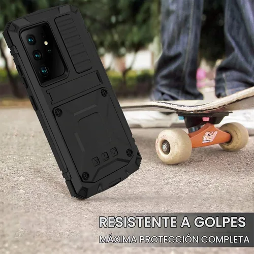 Vista 2 de Funda de metal compatible con Samsung Galaxy S21, resistente al polvo, grado militar, con soporte plegable integrado con cubierta de parachoques