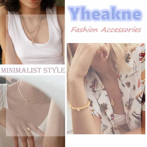 Vista 5 de Yheakne Collar Boho Star Lariat Gargantilla Oro Media Luna Collar hueco Estrella Colgante Collar Cadena Minimalista Y Collar Joyería para Mujeres