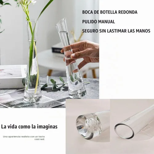 Vista 3 de Florero pequeño de 7.9 in, alto, delgado, cuello estrecho, jarrones de cristal transparentes, mini boca, jarrones de tallo único para decoración
