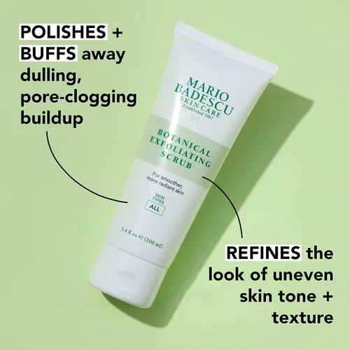 Vista 4 de Mario Badescu Exfoliante botánico para todo tipo de piel, exfoliante facial con semillas de palma marfil y extracto de té verde, lavado facial