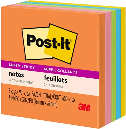 Vista 12 de Post-it Notas súper adhesivas, 3 x 3 pulgadas, 5 blocs, 2 veces más poder de adherencia, colección Energy Boost, colores brillantes, reciclables