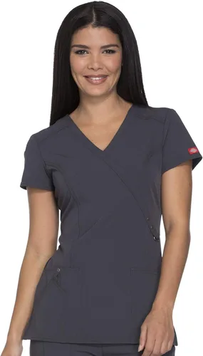 Vista 10 de Dickies Xtreme Stretch Mujer Scrubs Top Mock Wrap 85956 Negro