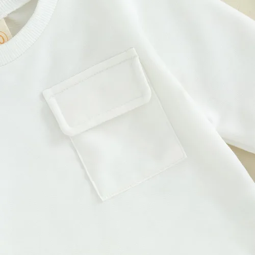 Vista 4 de Conjunto de 2 piezas de sudadera de manga larga con bolsillo para bebé, camiseta y pantalones, conjunto de sudadera de otoño