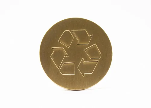Vista 18 de Logotipo de reciclaje, emblema, medallón, cocina, oficina, parte delantera del gabinete, 1.5 pulgadas, acero inoxidable, latón, negro mate