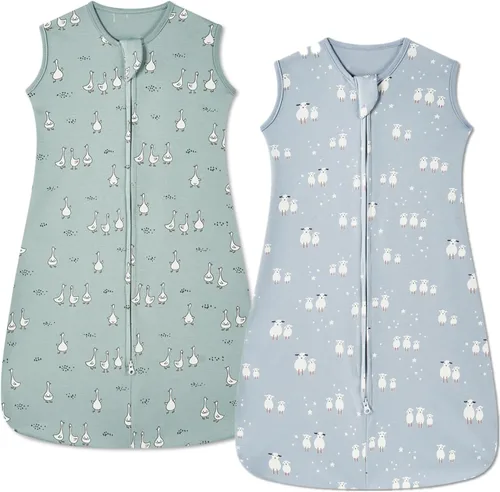 Vista 10 de insular Paquete de 2 mantas de algodón para bebé, saco de dormir con cremallera de 2 vías para niños y niñas, unisex