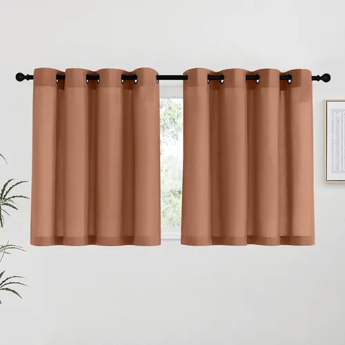 Vista 180 de NICETOWN - Cortinas de lino angora para ventana de cocina sobre el fregadero, con ojales, lino grueso angora, tratamientos cortos para ventanas