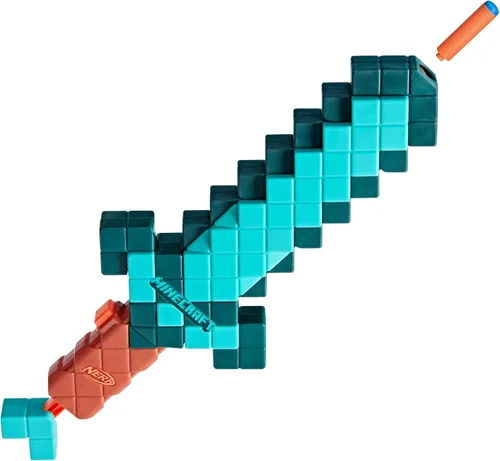 Vista 10 de Nerf Minecraft Sword Dart Blaster, Cebado de Retroceso, Borde de Espuma, 8 Dardos N1, Edades 8+