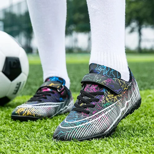 Vista 5 de Zapatos de fútbol de césped para niños y niñas, zapatos de fútbol atléticos para exteriores e interiores