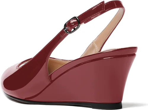 Vista 7 de WAYDERNS Zapatos de tacón bajo con hebilla de charol y punta abierta para mujer de 2 pulgadas