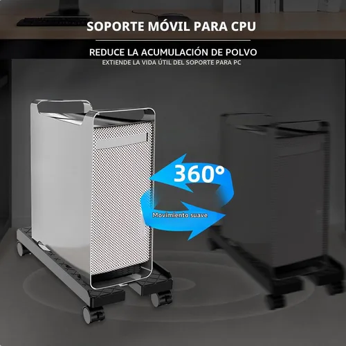 Vista 5 de Soporte de CPU móvil ajustable, Soporte de torre de computadora ventilado con 4 ruedas con rodamientos se adapta a la mayoría de torres de PC