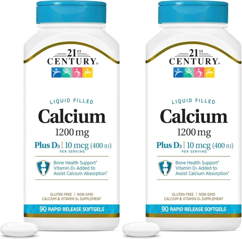 Vista 12 de 21st Century Calcium Plus D3 - Gel blando relleno de líquido, 1200 mg, 90