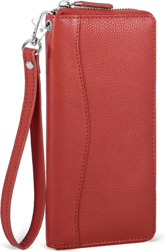 Vista 11 de Oak Leathers Cartera de cuero para mujer – Cartera Clutch RFID para mujer con 8 portadores de tarjetas de crédito, bolsillo para monedas, regalo