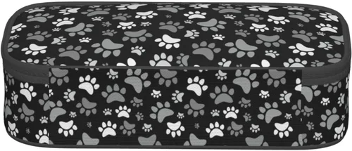 Vista 3 de Perinsto Estuche de lápices de patas de animales de perro blanco y negro de gran capacidad, caja de papelería con múltiples compartimentos, soporte