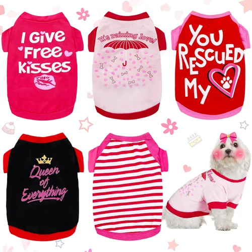 Vista 8 de Weewooday - 5 camisas para perros pequeños, camiseta para cachorros, chaleco de corazón, ropa para mascotas, talla M