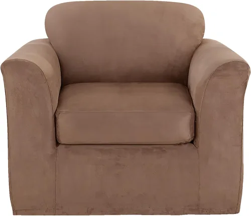 Vista 13 de SURE FIT funda para silla con alas y cojín en T de gamuza suave, de una pieza, ajuste relajado, poliéster, lavable a máquina, color chocolate