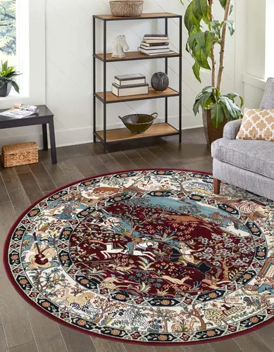 Vista 14 de Unique Loom Narenj Collection - Alfombra de área Birmingham (octágono de 5 pies 1 pulgada, azul/borgoña)