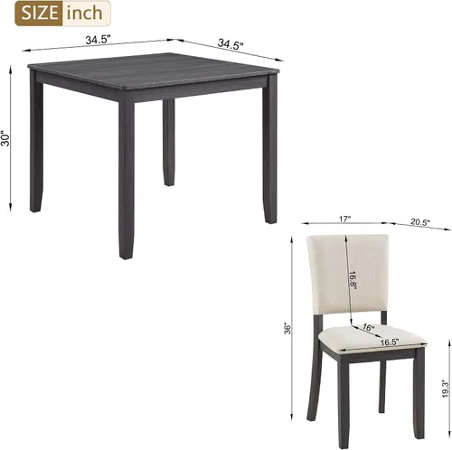 Vista 2 de Harper & Bright Designs Juego moderno de mesa de comedor de 5 piezas de madera para 4 - Mesa de cocina cuadrada pequeña de 34.5" y sillas