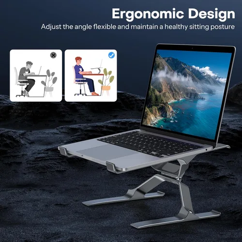 Vista 4 de OMOTON Soporte para portátil más estable, soporte ajustable de aluminio para escritorio, elevador ergonómico desmontable adecuado para todas