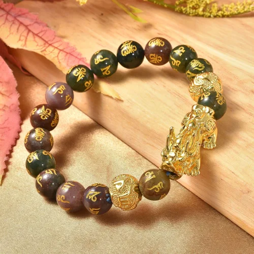 Vista 2 de Feng Shui Wealth Bracelet Beads Stretchable Good Luck Bracelet Dragon 6.50" Ágata